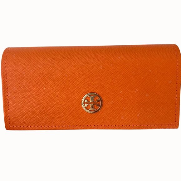 Tory Burch Orange Leather Sunglasses Case With Duster Bag Pouch - Picture 8 of 9